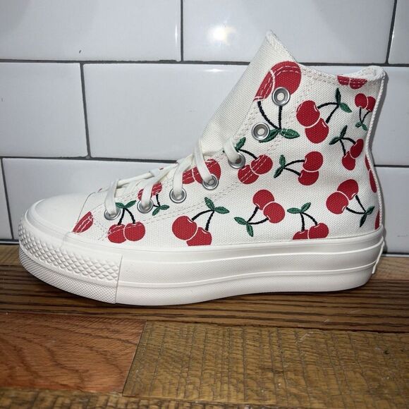 Converse Womens Chuck Taylor All Star Lift White Cherry Platform Sneakers Sz 7.5 - Picture 5 of 8